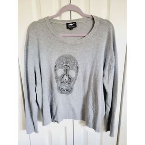 Y‎ LONDON L Skull Sweater Pullover Goth Y2K Women’s Gray Beaded Stretch L/S